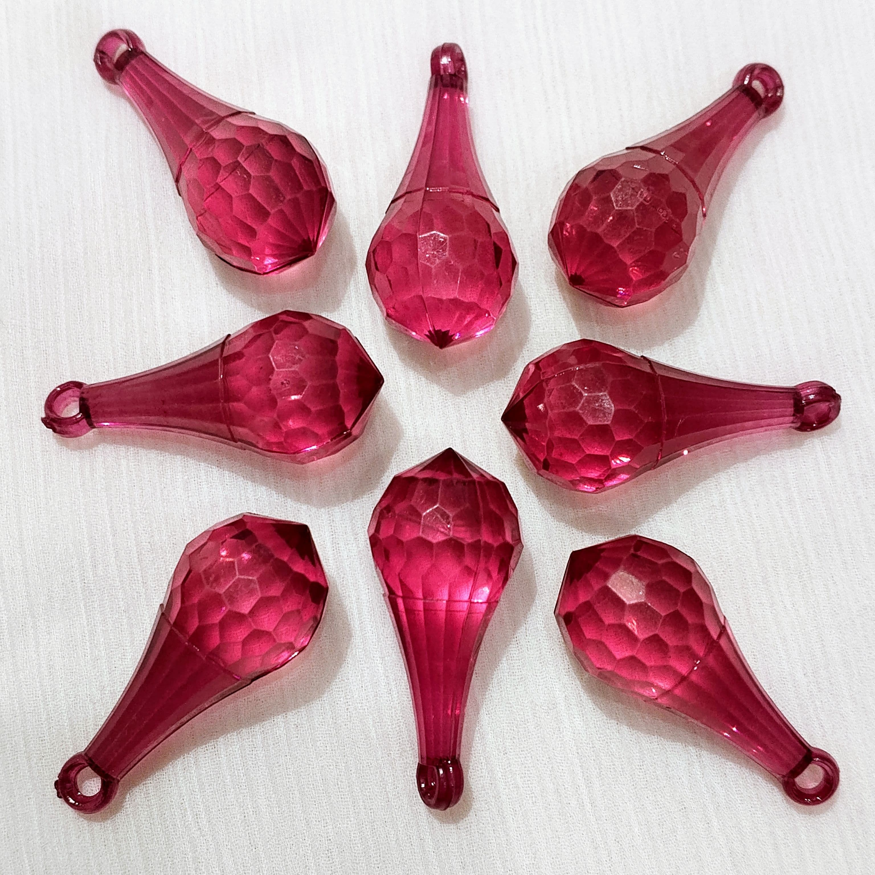 10/15 pcs Pink Faceted Crystal Plastic Drop Tussle Bead - DIY Craft, Jewelry, Dress Ornaments and Décor