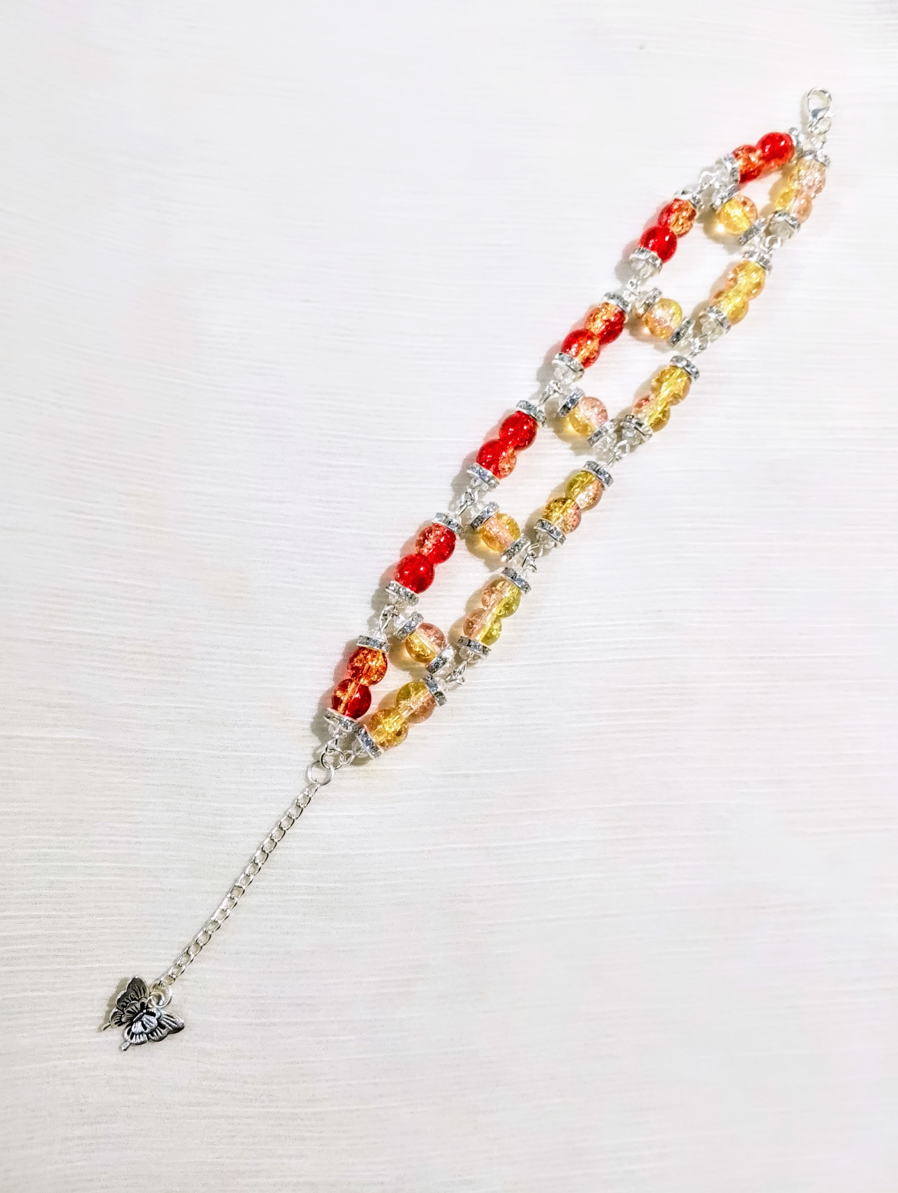 Handmade Double Layer Beaded Bracelet for Girls – Crackle Glass Beads with Butterfly Charm Elegant Stylish Fashion Bracelet