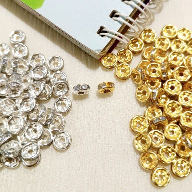 150Pcs 6mm Silver and Golden Rhinestone Round Spacer Beads, Charm Beads For Making Jewelry Decorative Beads with Artificial Crystal for DIY Jewelry Making, Bracelet and Necklace Beading Accessories