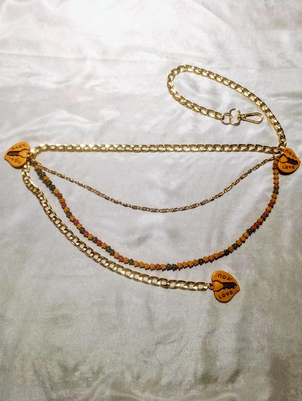 Elegant Multi-Layer Metal and Beads Chain Waist Belt