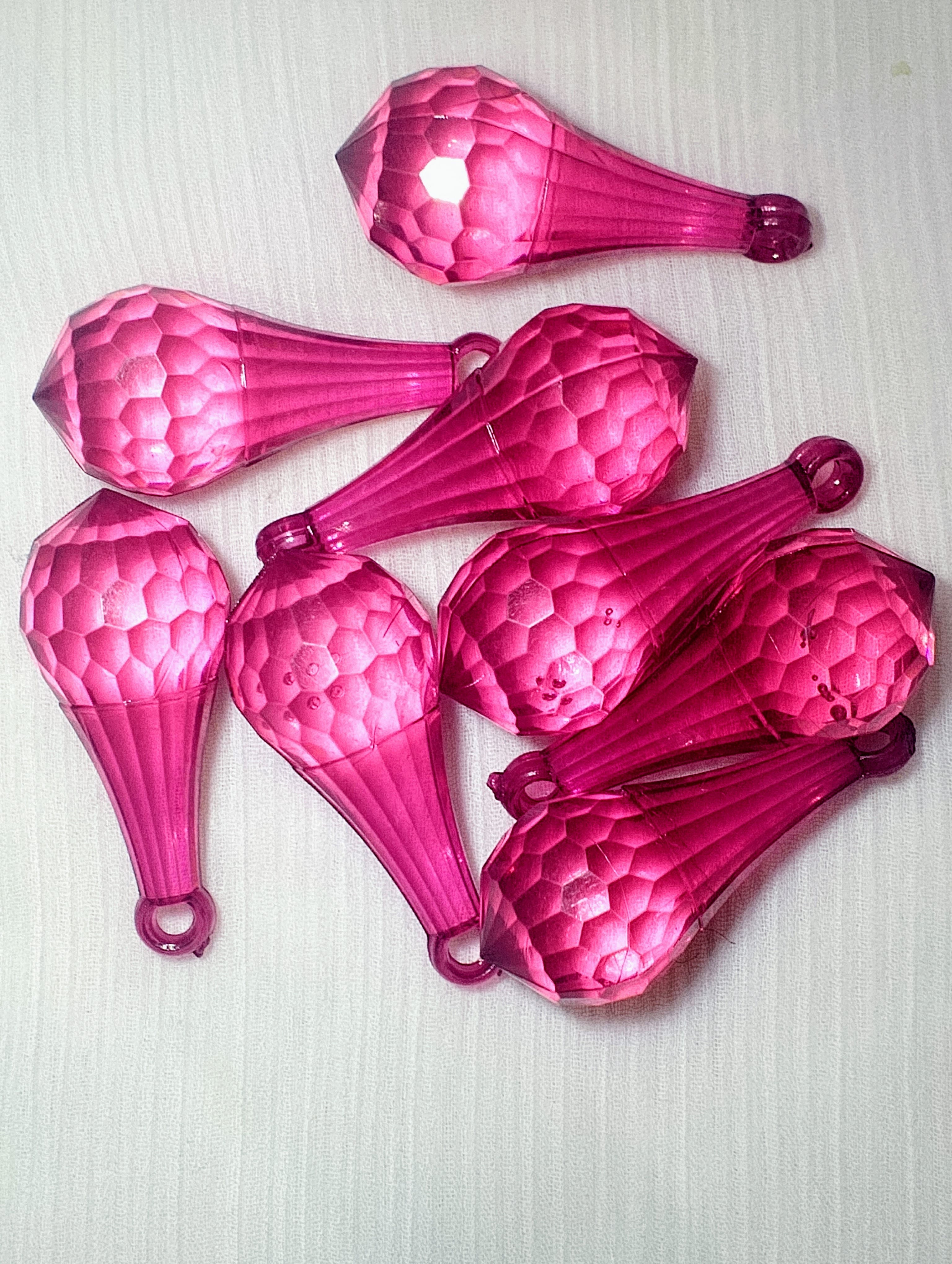 10/15 pcs Pink Faceted Crystal Plastic Drop Tussle Bead - DIY Craft, Jewelry, Dress Ornaments and Décor