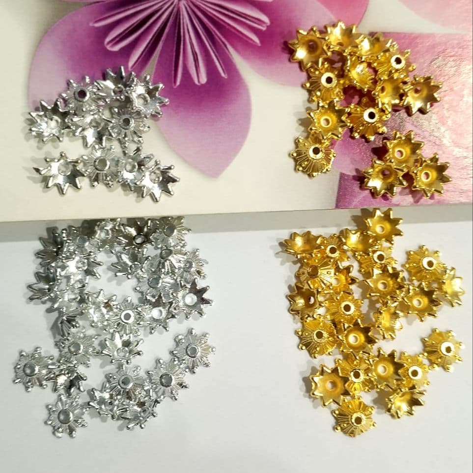 200Pcs Bead Caps 9x3.5mm Gold & Silver Plastic Flower Bead Caps for Jewelry Making | DIY Craft Accessories for Necklace, Bracelet, Earrings, Beading Supplies
