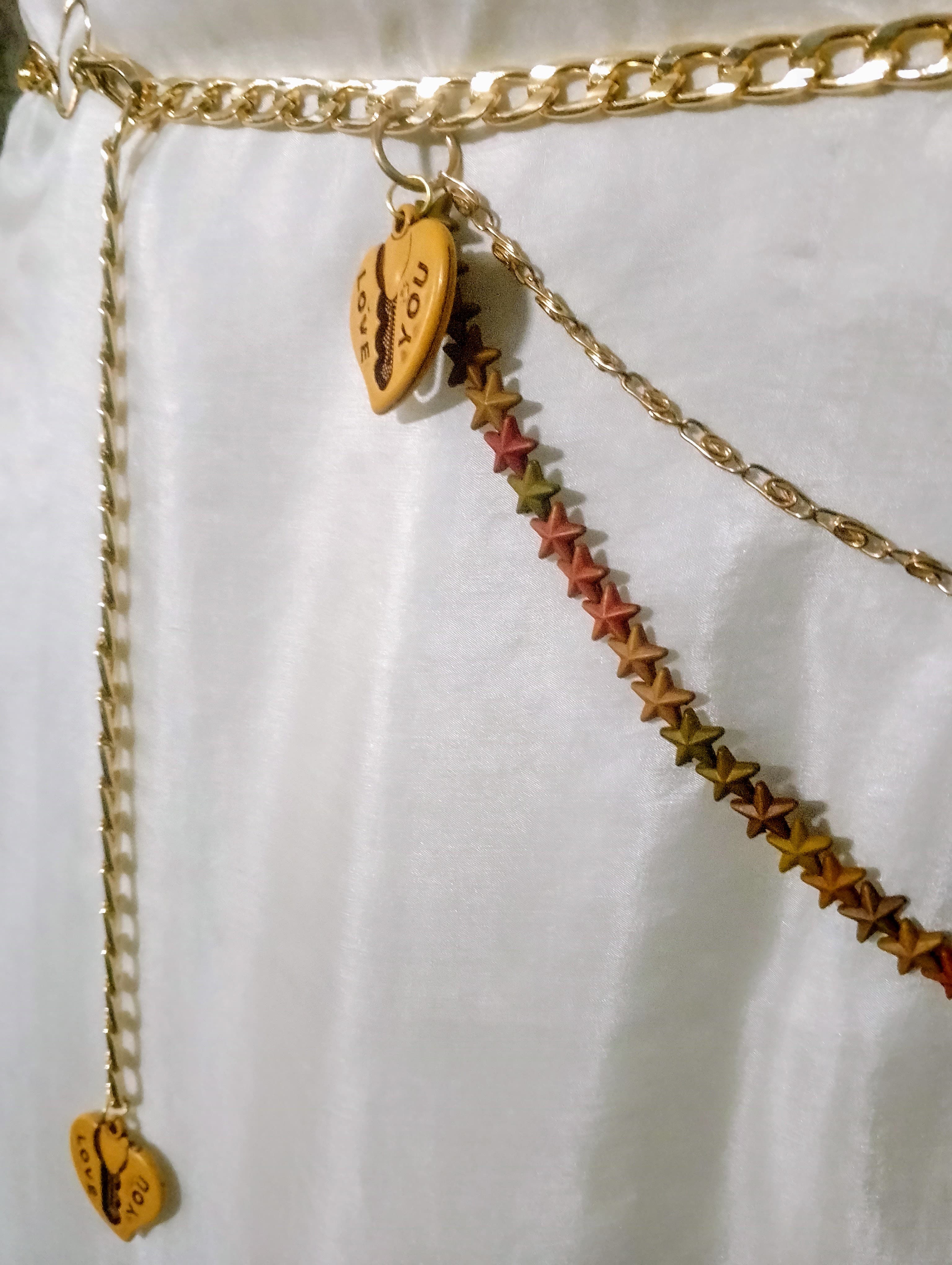 Elegant Multi-Layer Metal and Beads Chain Waist Belt
