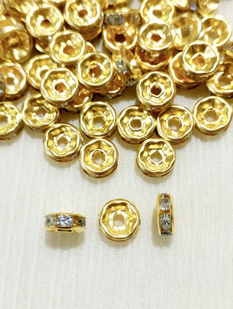 150Pcs 6mm Silver and Golden Rhinestone Round Spacer Beads, Charm Beads For Making Jewelry Decorative Beads with Artificial Crystal for DIY Jewelry Making, Bracelet and Necklace Beading Accessories