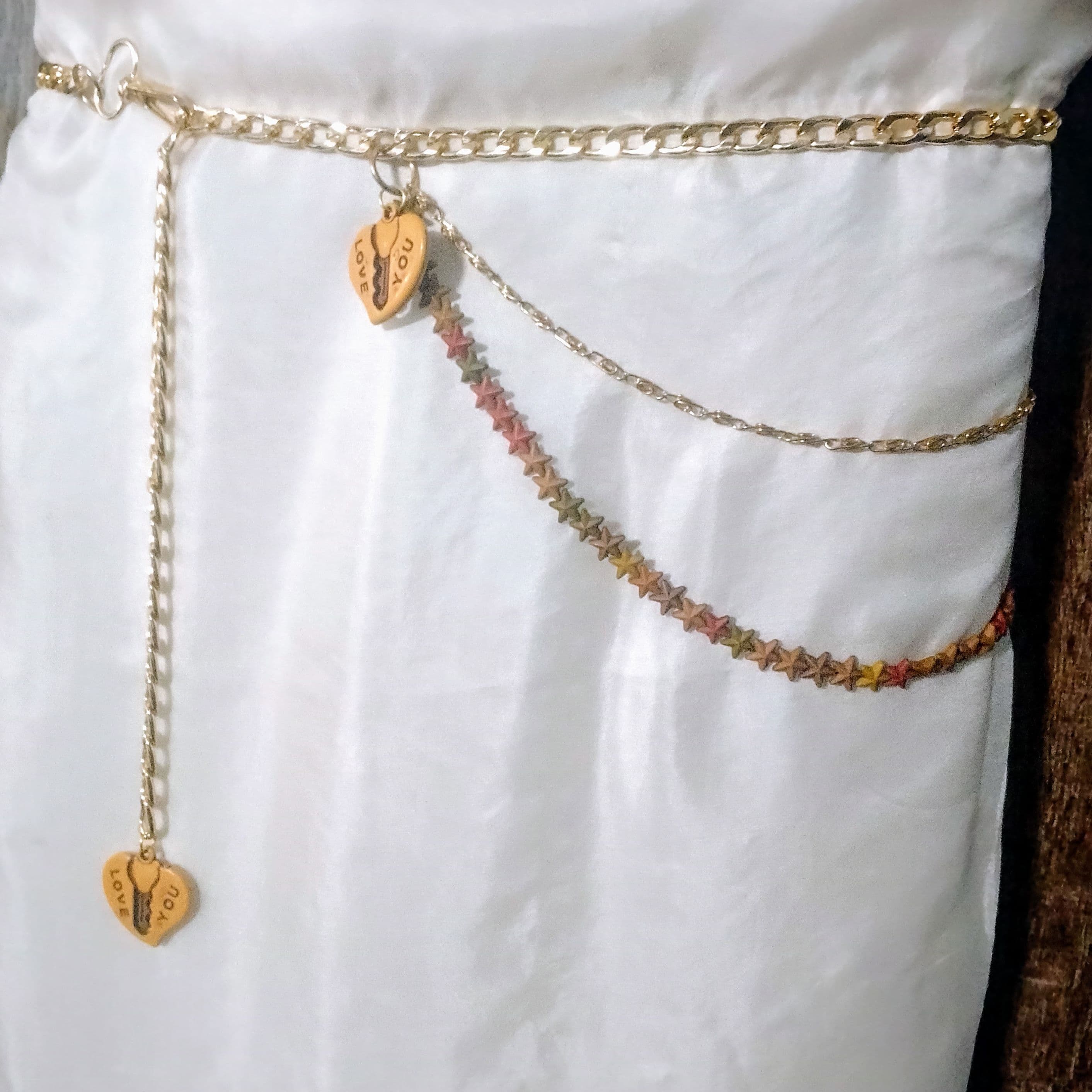 Elegant Multi-Layer Metal and Beads Chain Waist Belt
