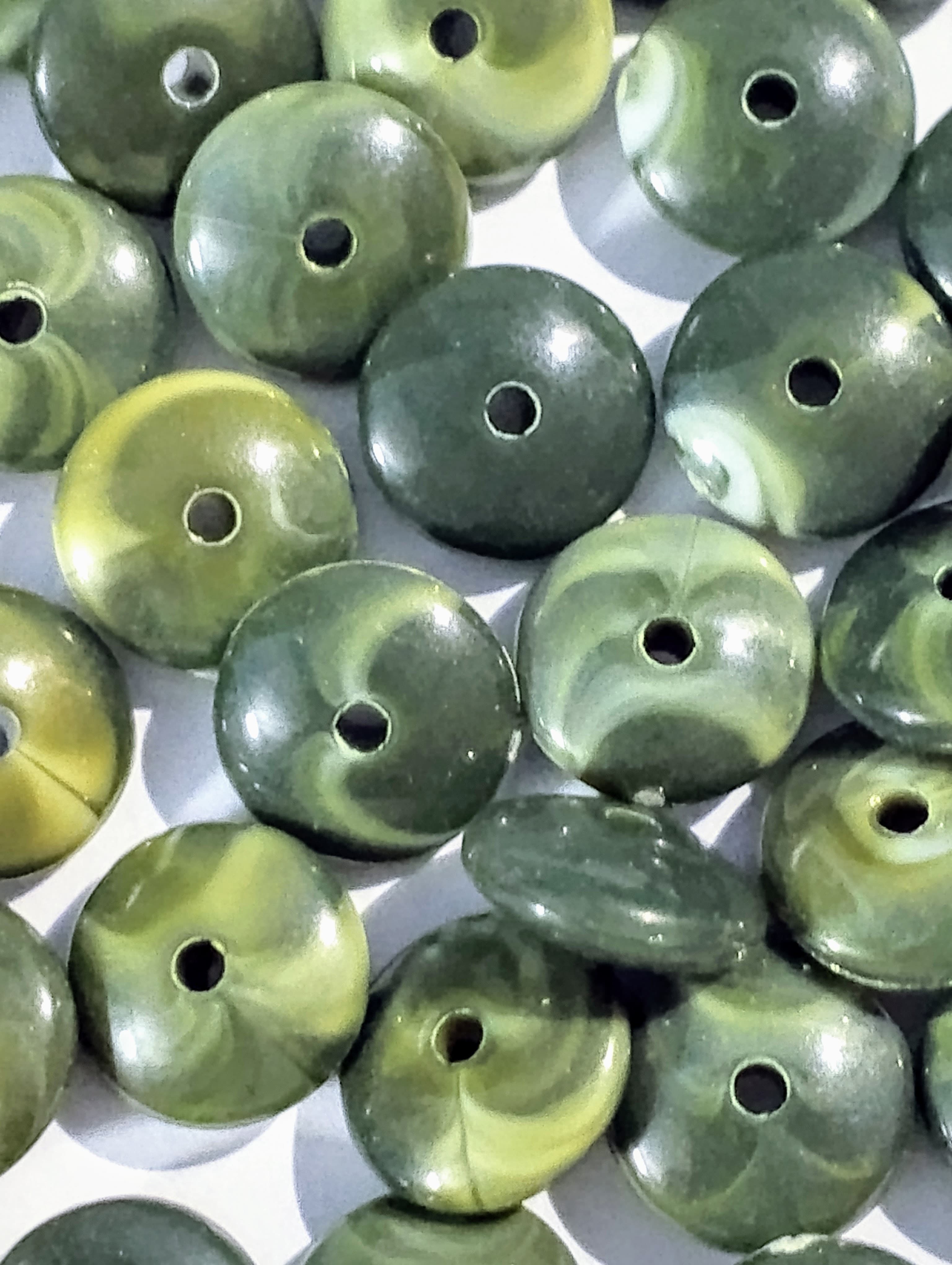 Green Flat Round Marble Spacer Acrylic Plastic Beads for DIY Crafts - Pack of 40gms - Ideal for DIY Jewelry Making, Jewelry, and Dress Accessories.