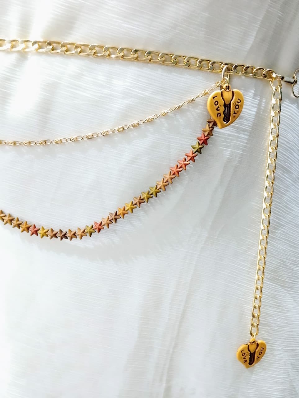 Elegant Multi-Layer Metal and Beads Chain Waist Belt