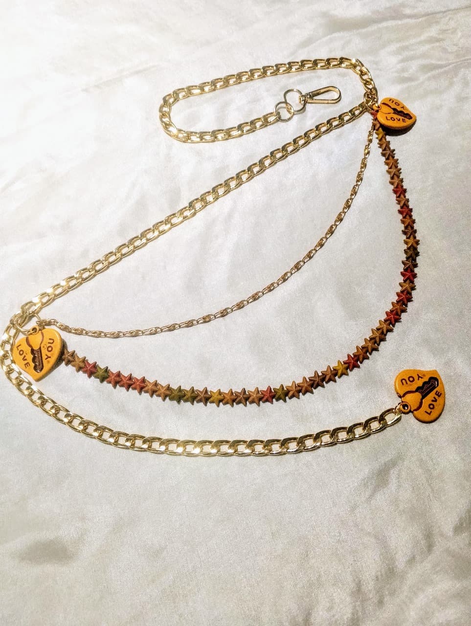 Elegant Multi-Layer Metal and Beads Chain Waist Belt