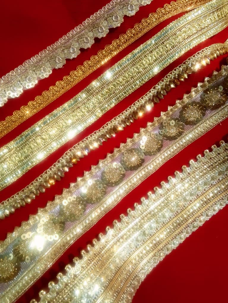 3.5 yards of Premium Golden Lace Choices for Borders of Gala, Daman, Bazu, Samosi Lace is 5 gaz per Pack