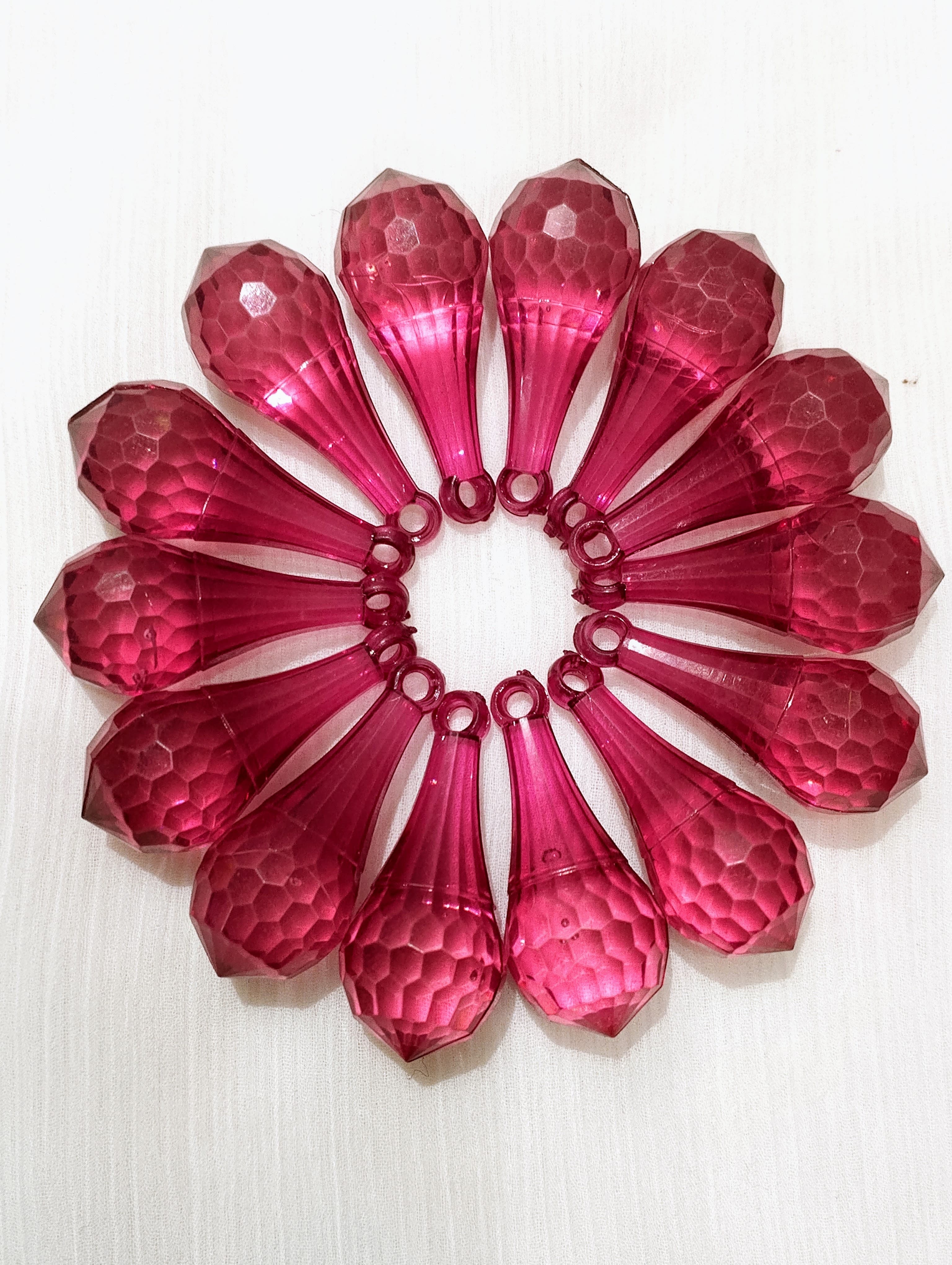 10/15 pcs Pink Faceted Crystal Plastic Drop Tussle Bead - DIY Craft, Jewelry, Dress Ornaments and Décor