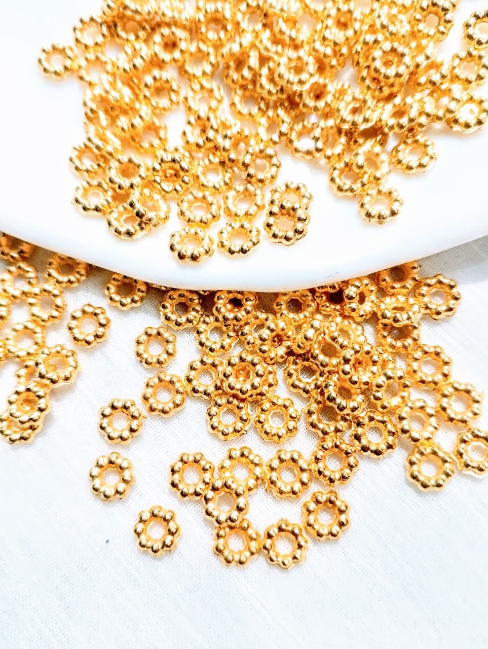 150 / 300 Pcs Gold Plastic Spacer Beads 6mm | Round Flower Shape Spacers for Jewelry Making | DIY Craft Necklace, Bracelet, Earrings, Beading Supplies