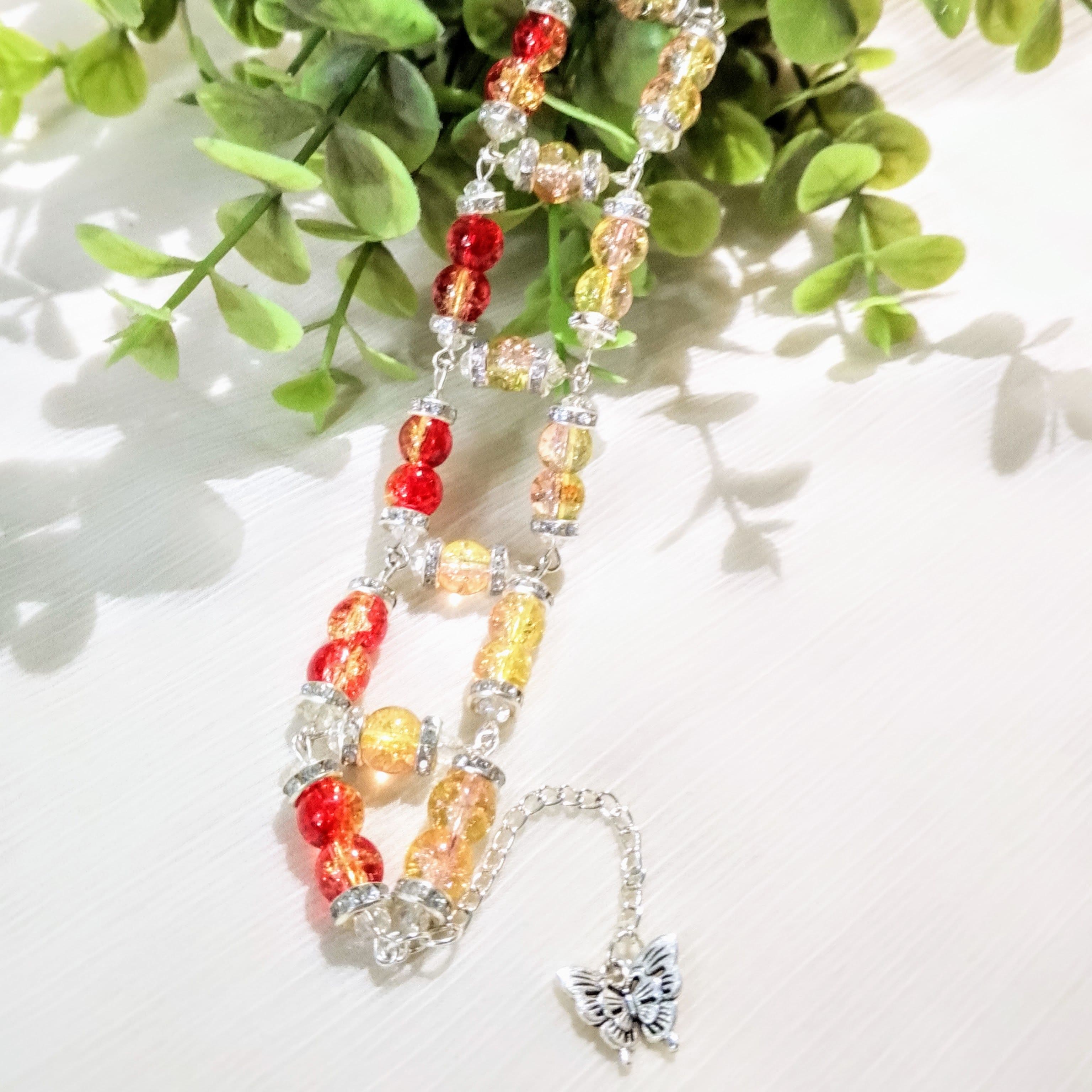 Handmade Double Layer Beaded Bracelet for Girls – Crackle Glass Beads with Butterfly Charm Elegant Stylish Fashion Bracelet