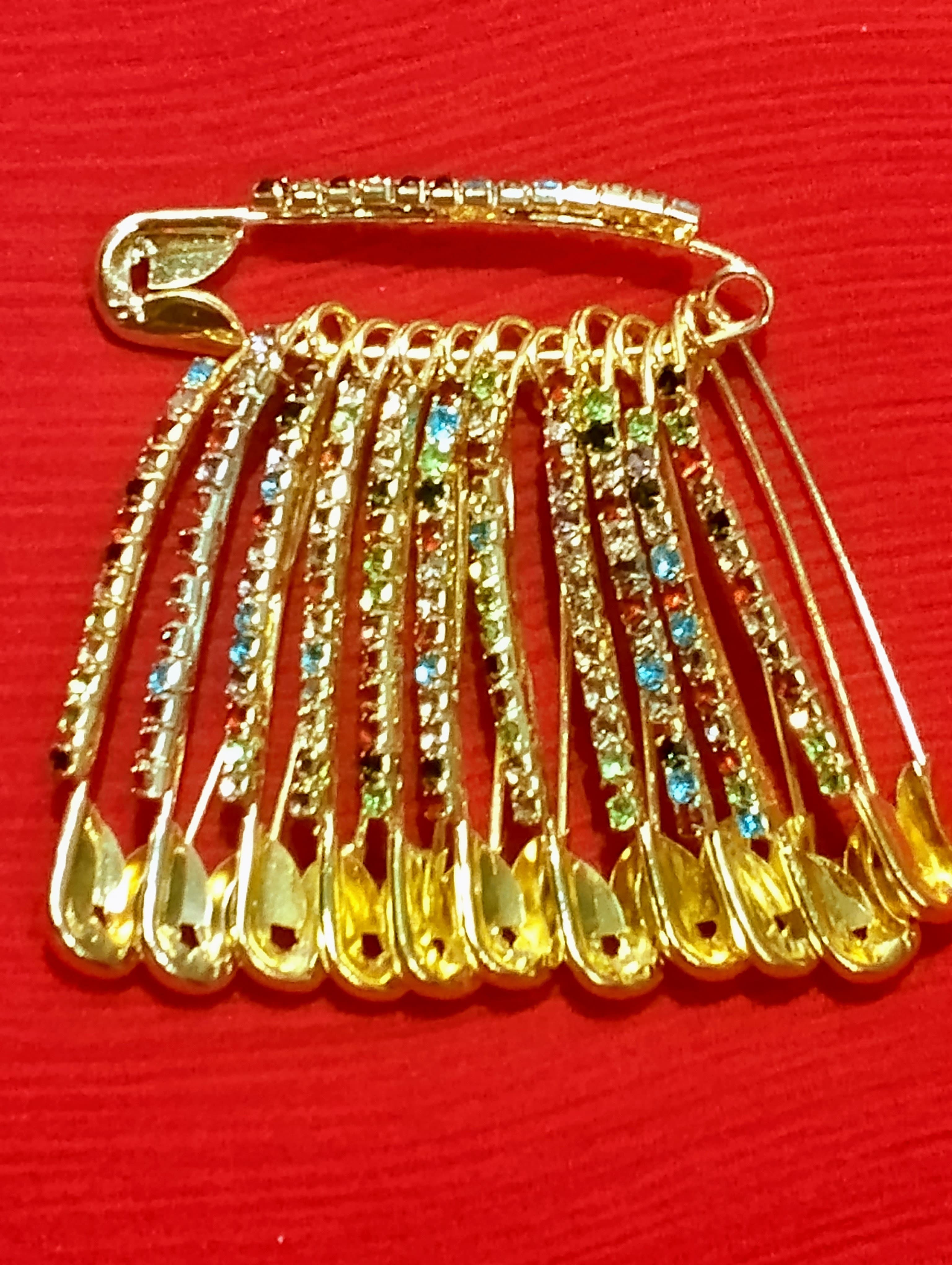 Crystal Hijab Pins – Set of 6 Fancy Safety Pins with Rhinestones