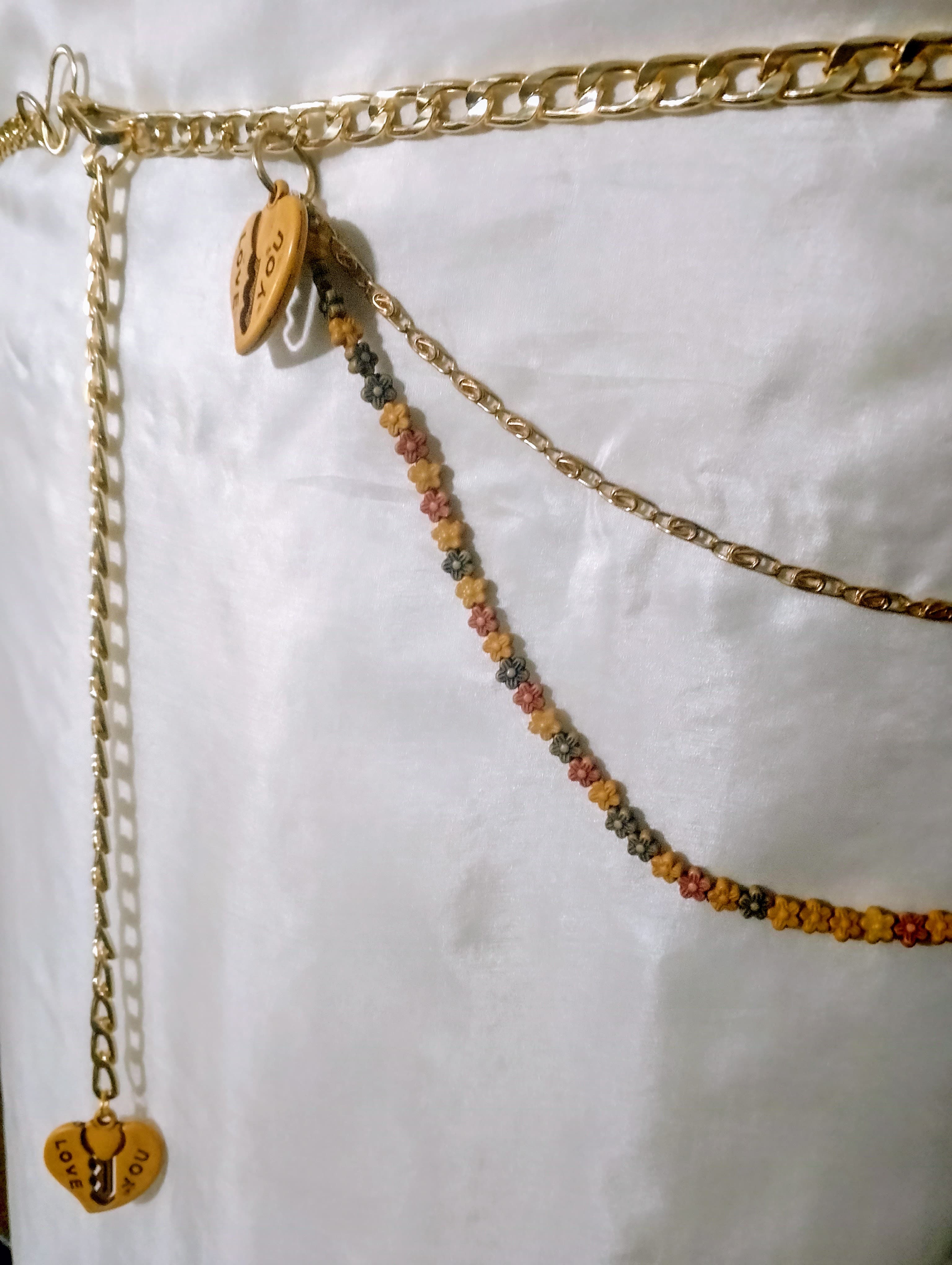 Elegant Multi-Layer Metal and Beads Chain Waist Belt