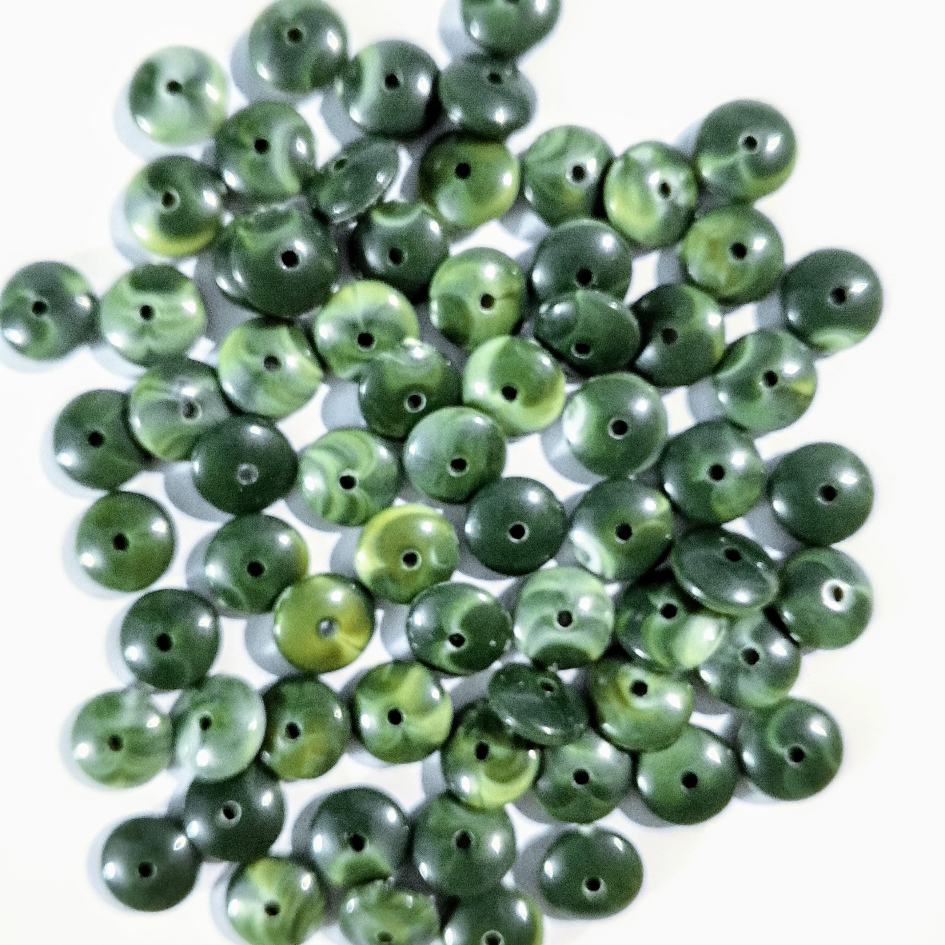 Green Flat Round Marble Spacer Acrylic Plastic Beads for DIY Crafts - Pack of 40gms - Ideal for DIY Jewelry Making, Jewelry, and Dress Accessories.
