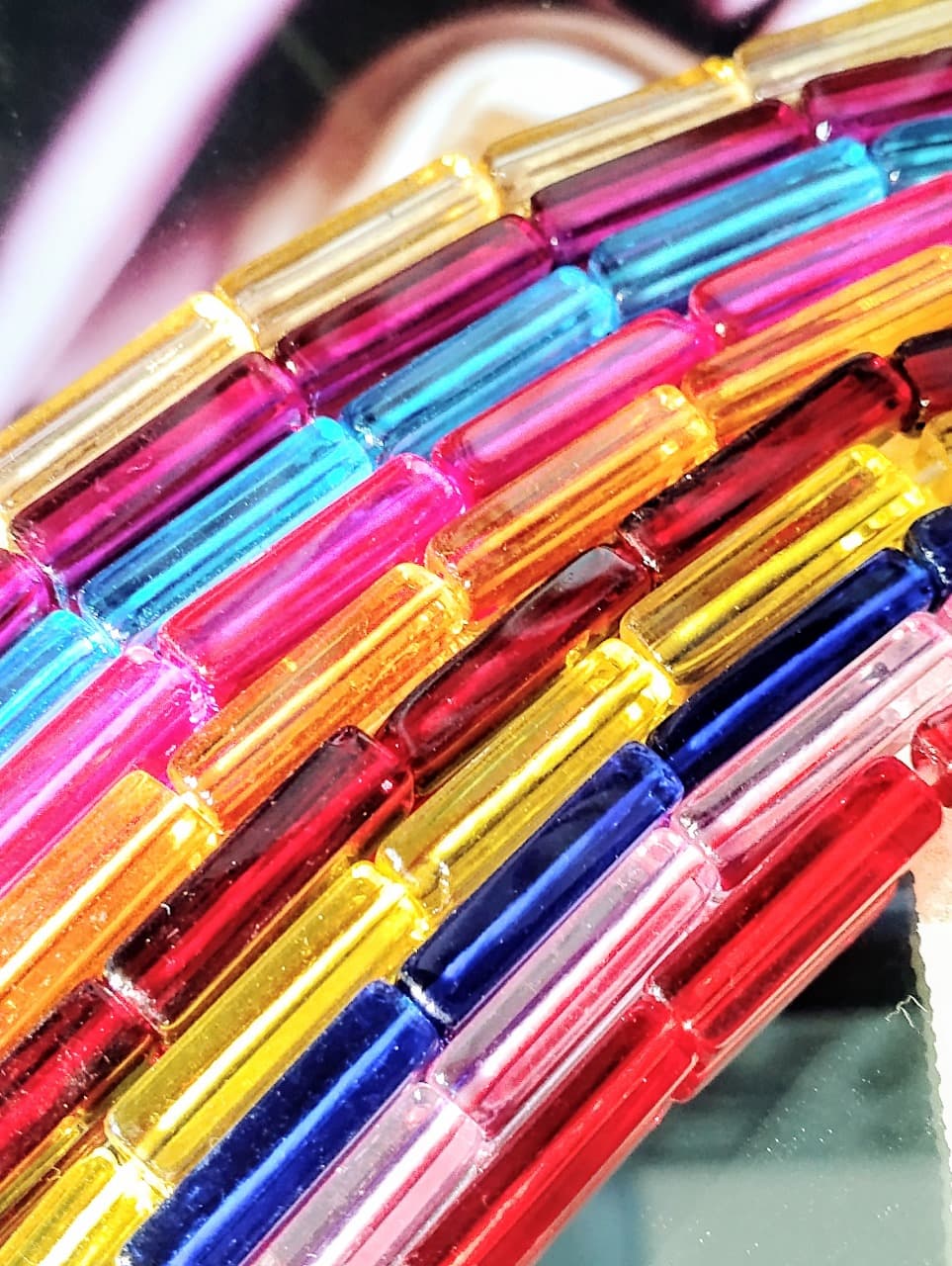 15 Glass Crystal Transparent Multicolor 20mm Square Tube Beads for DIY, Jewelry Making, Crafting – 20mm Long Stick Shape Beads | 28 pcs Mix Set