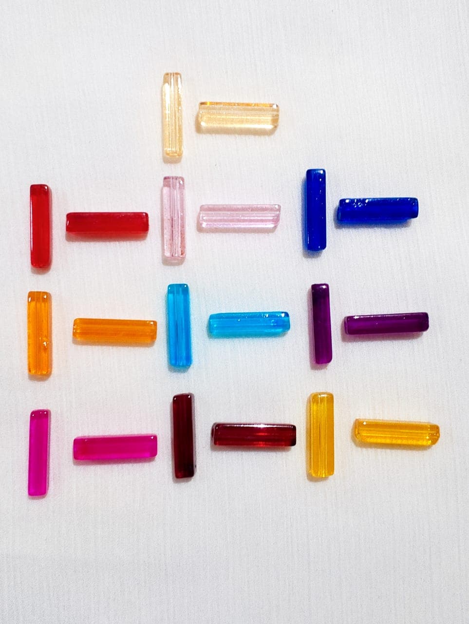 15 Glass Crystal Transparent Multicolor 20mm Square Tube Beads for DIY, Jewelry Making, Crafting – 20mm Long Stick Shape Beads | 28 pcs Mix Set