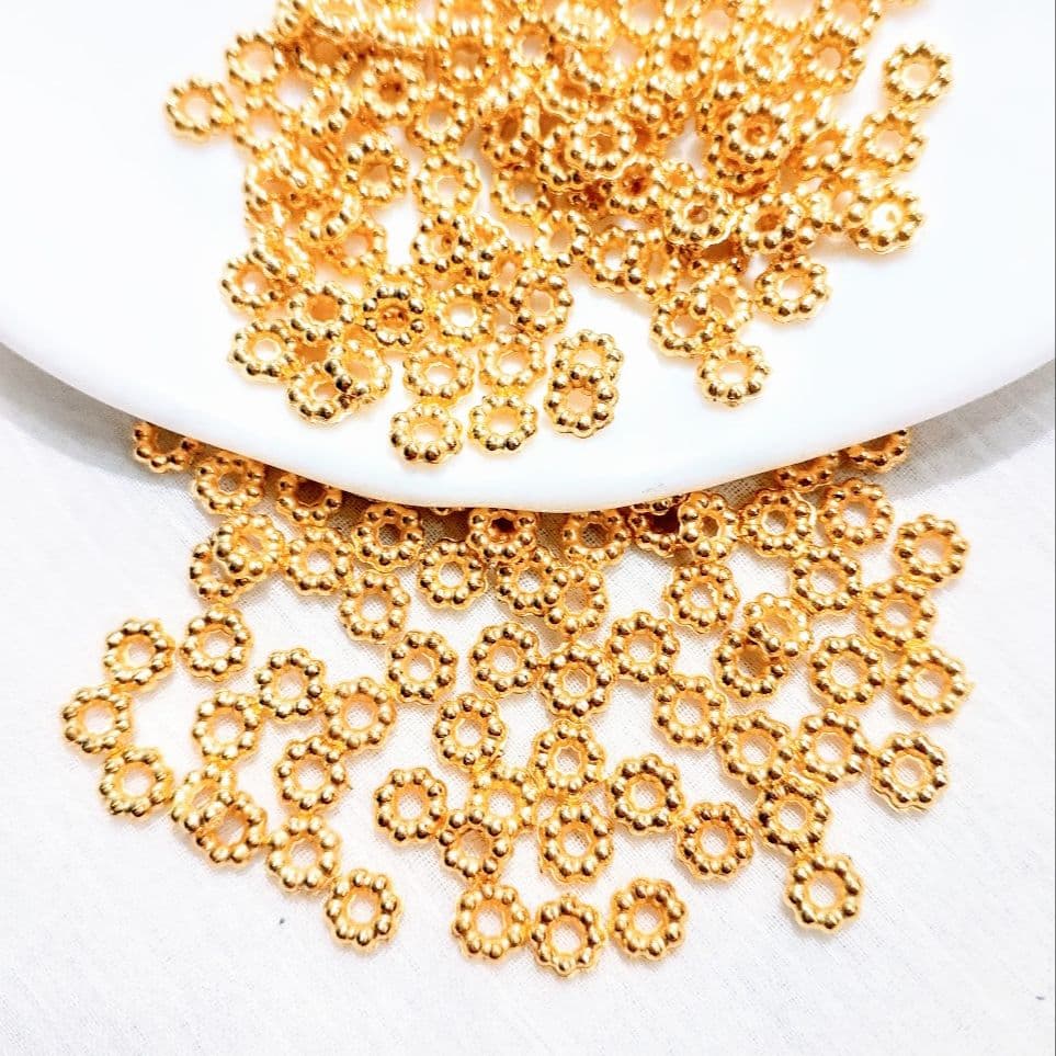 150 / 300 Pcs Gold Plastic Spacer Beads 6mm | Round Flower Shape Spacers for Jewelry Making | DIY Craft Necklace, Bracelet, Earrings, Beading Supplies
