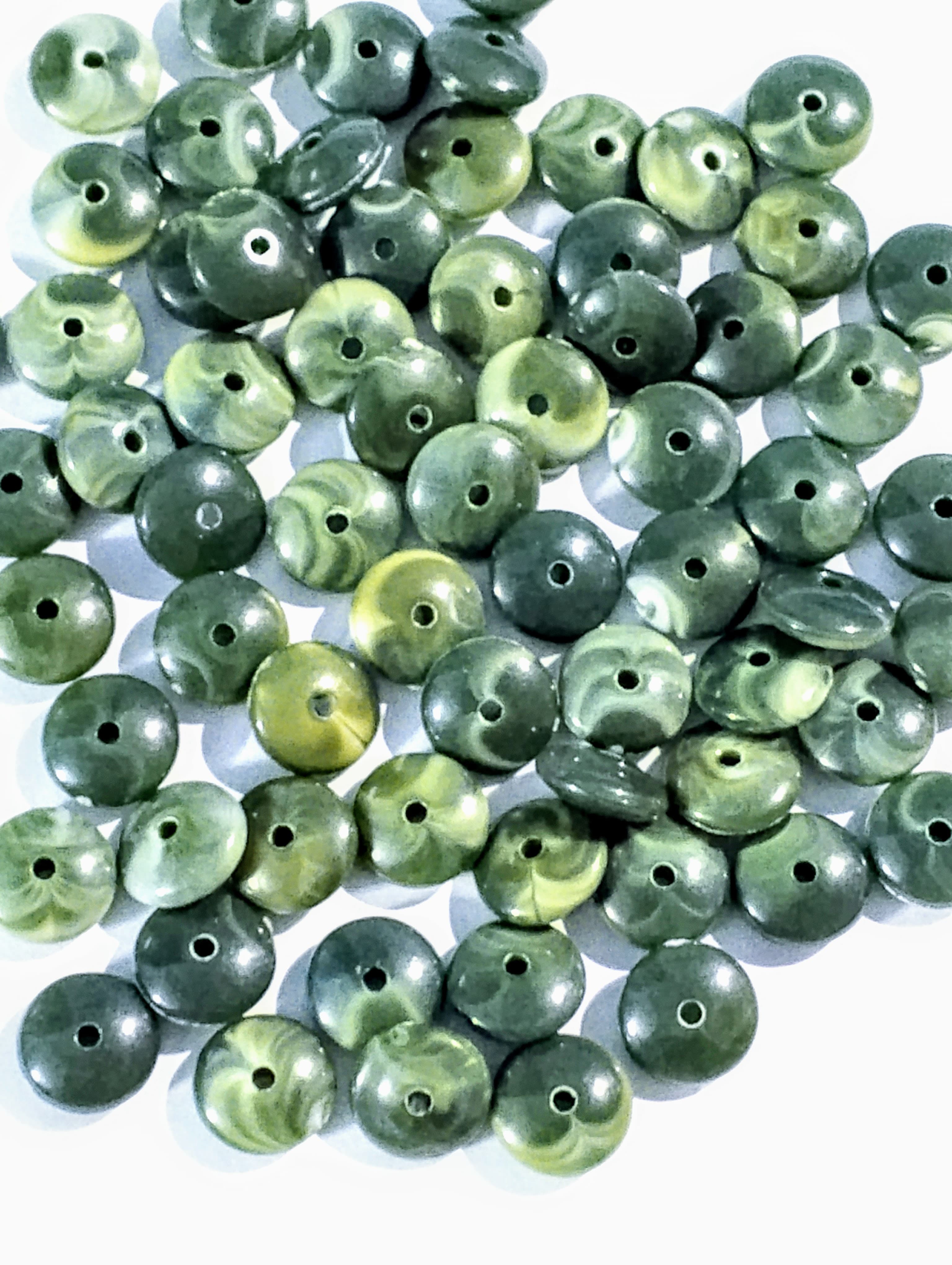 Green Flat Round Marble Spacer Acrylic Plastic Beads for DIY Crafts - Pack of 40gms - Ideal for DIY Jewelry Making, Jewelry, and Dress Accessories.