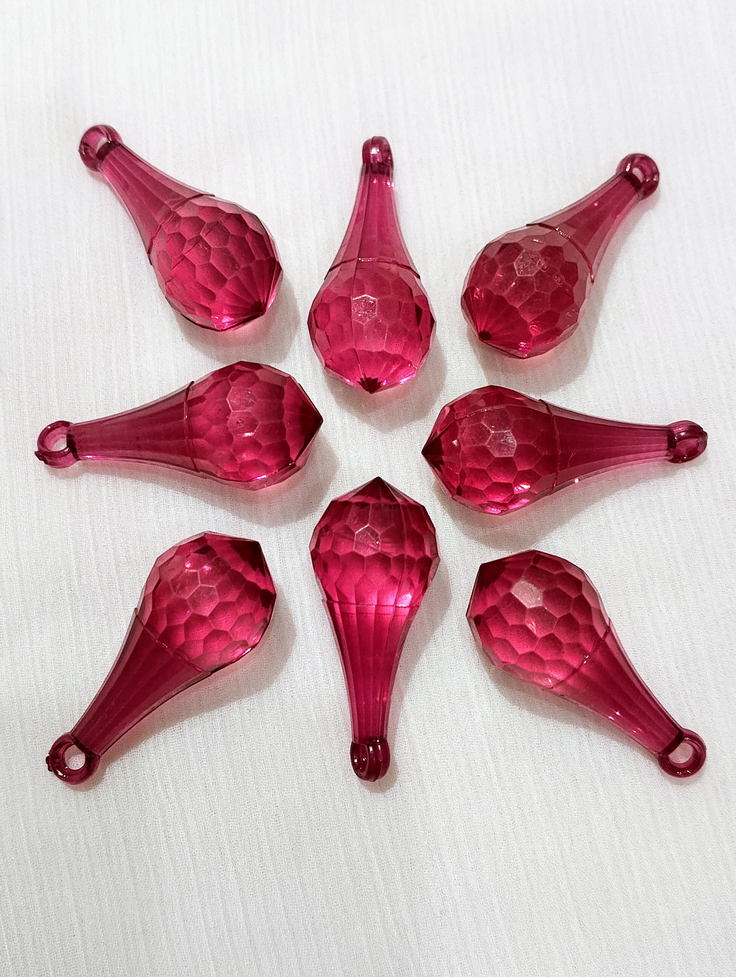 10/15 pcs Pink Faceted Crystal Plastic Drop Tussle Bead - DIY Craft, Jewelry, Dress Ornaments and Décor