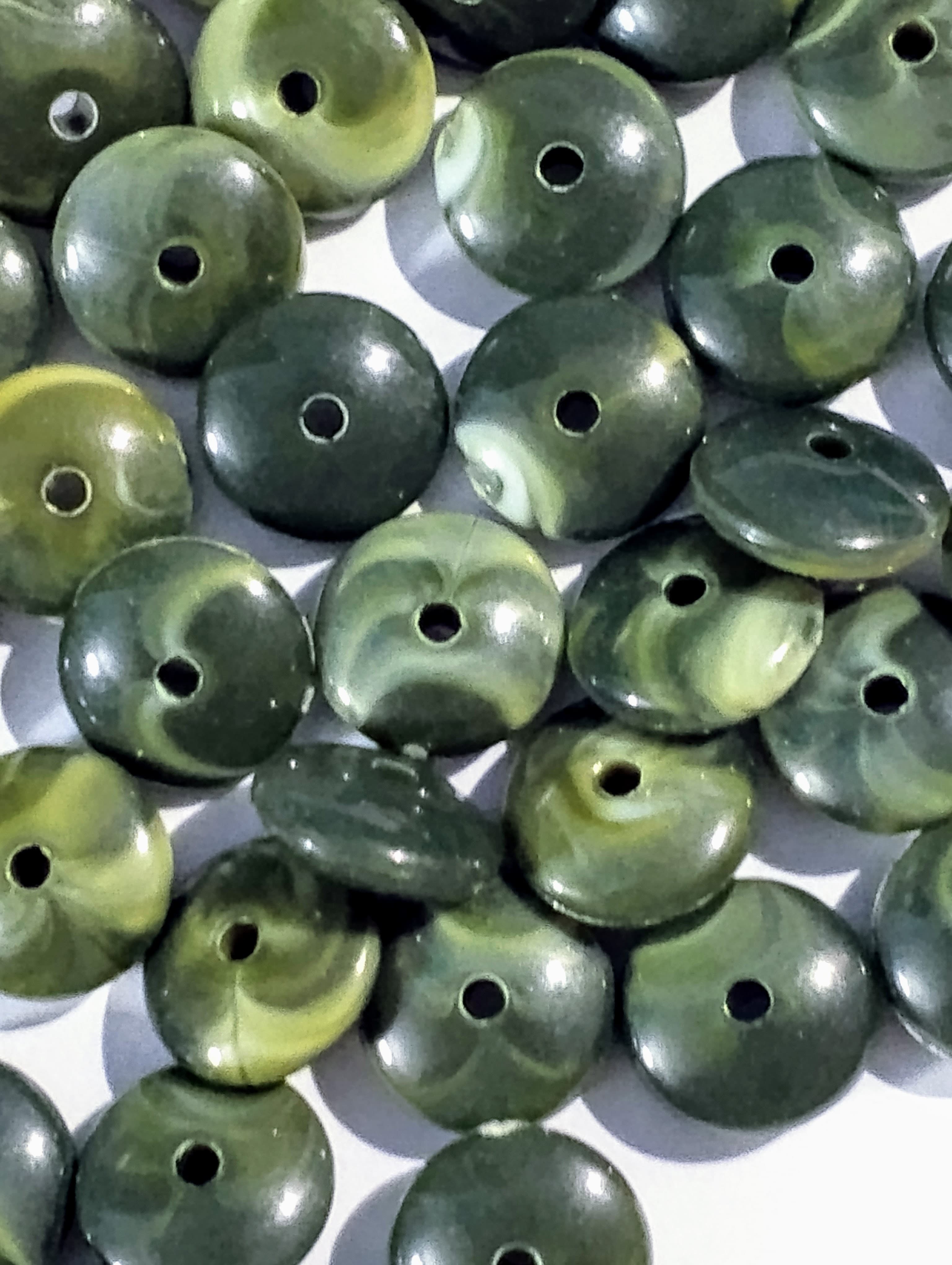 Green Flat Round Marble Spacer Acrylic Plastic Beads for DIY Crafts - Pack of 40gms - Ideal for DIY Jewelry Making, Jewelry, and Dress Accessories.