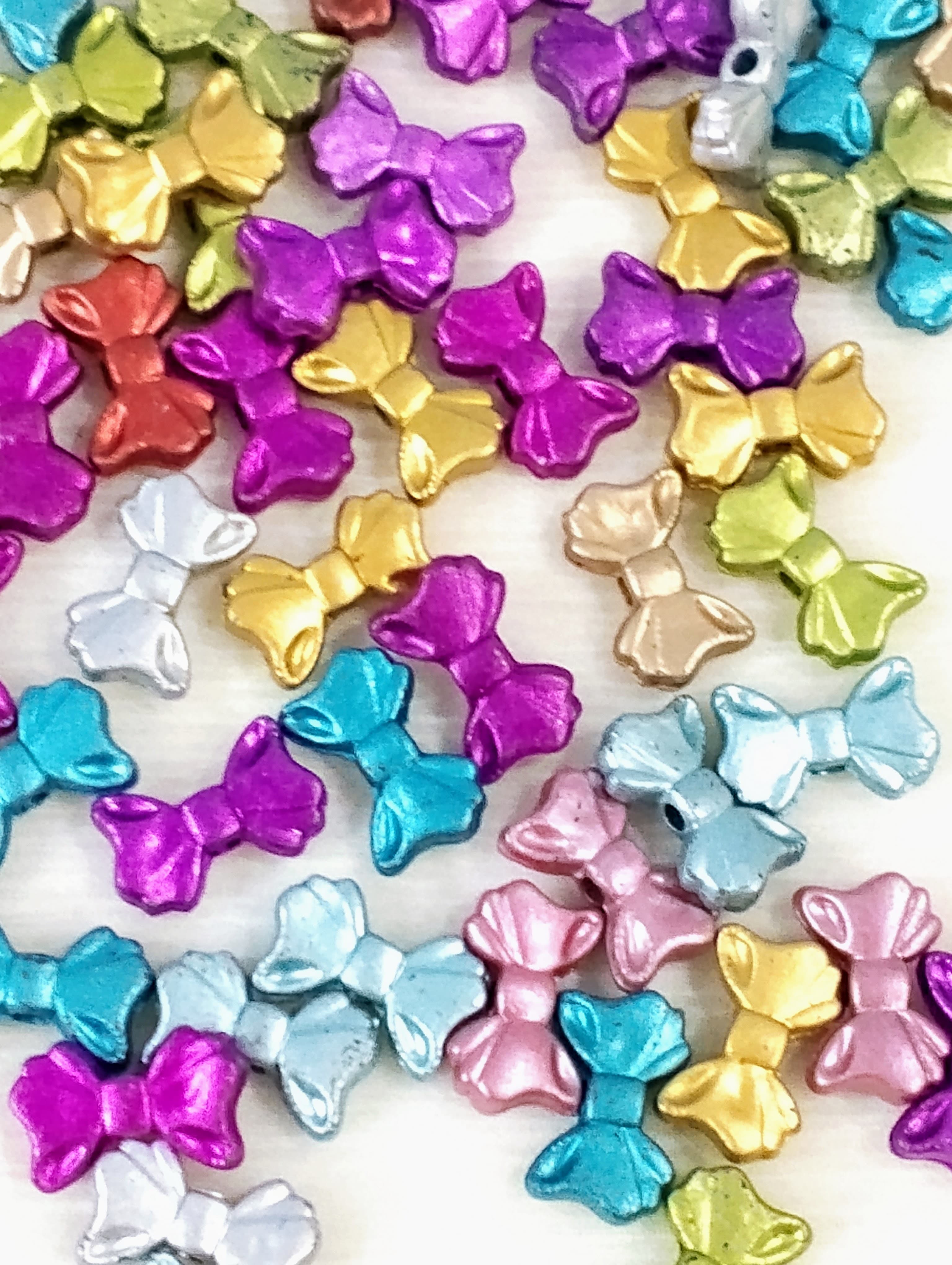 40gms Mini Bow-Shaped Beads for Jewelry and DIY Craft Making – Colorful Resin Spacer Beads