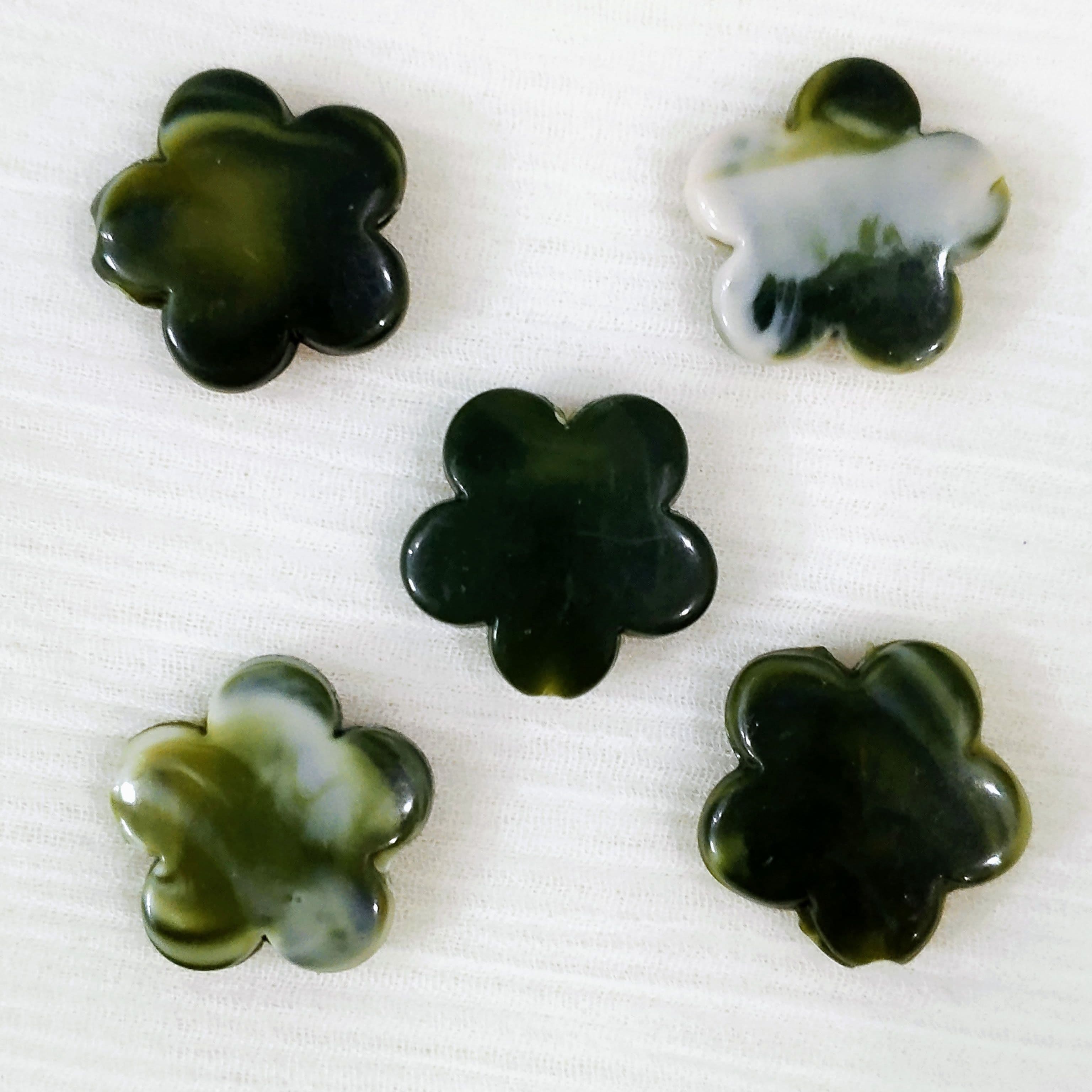 40 grams Green Marble Textured Flower Acrylic Plastic Beads, 14mm, for Jewelry Making and DIY Crafts